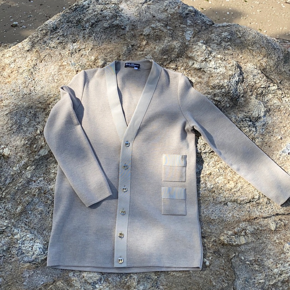 Women’s Salvatore Ferragamo button down 100% wool sweater.